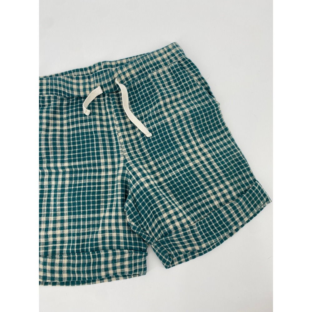 EDAMAMI Shorts Kids 4A Green Gingham Plaid Cotton Drawstring
